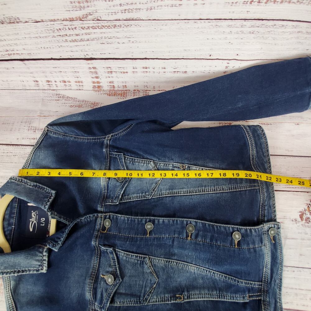 Silver jeans Women Denim Jacket L Blue Fade Country Western Denim Coat Y2K Retro - Picture 9 of 11